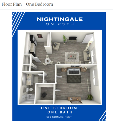 a floor plan of one bedroom one bath